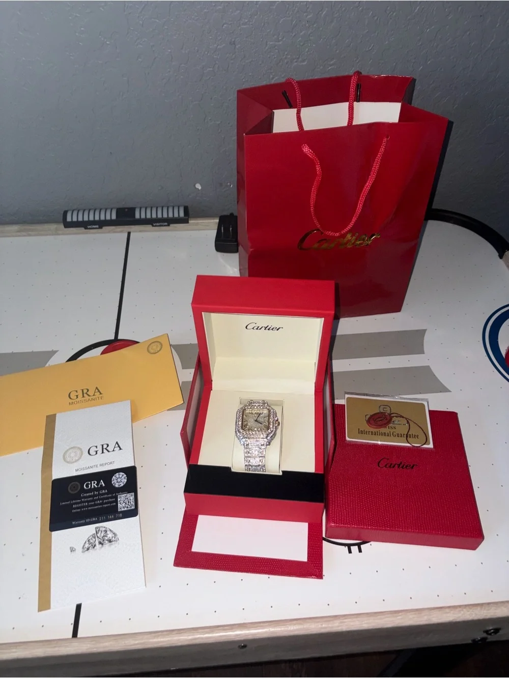 Cartier Men's Diamond Pavé Watch with Red Presentation Box